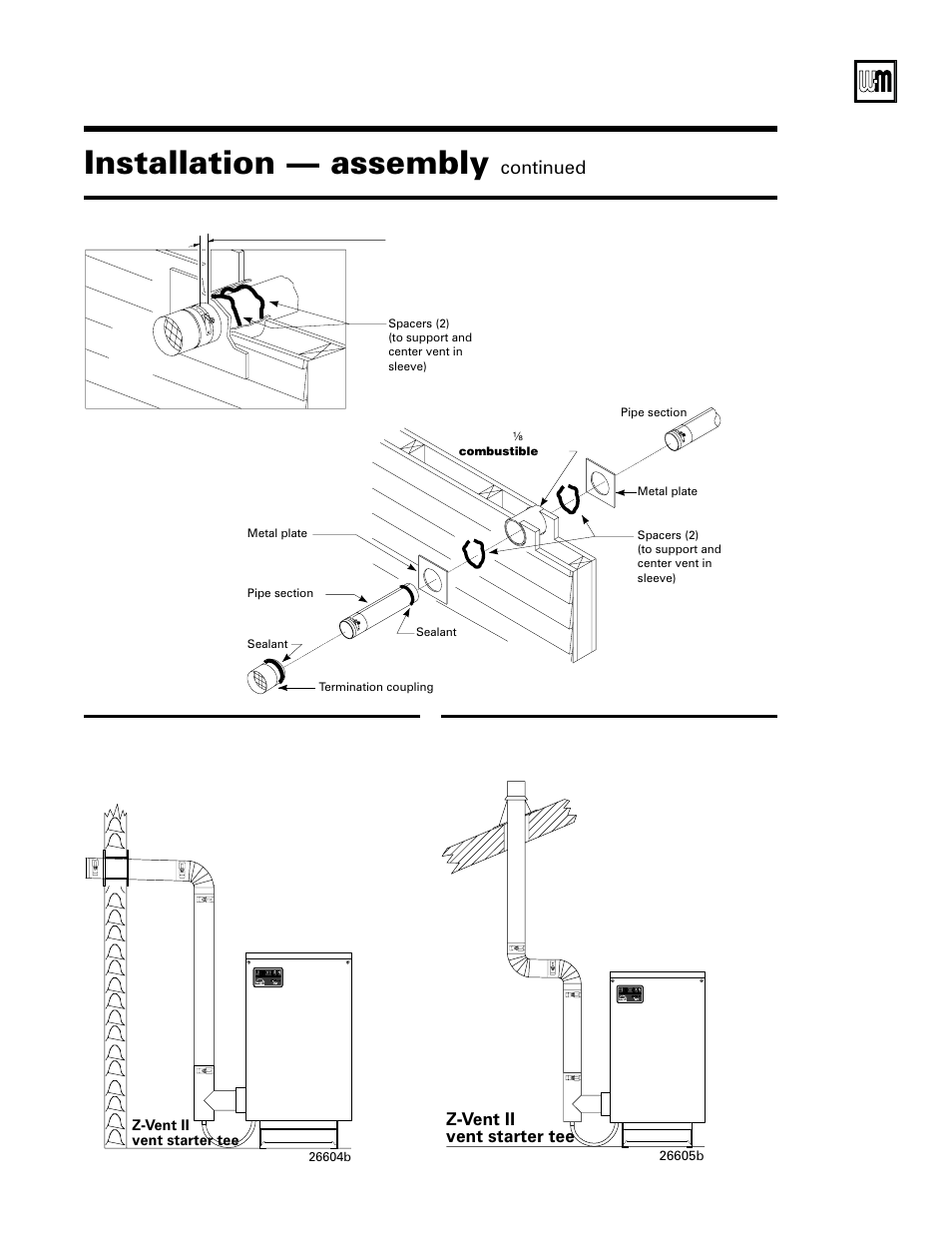 Installation — assembly, Continued, Z-vent ii vent starter tee | Weil-McLain GV Series 3 User Manual | Page 7 / 8