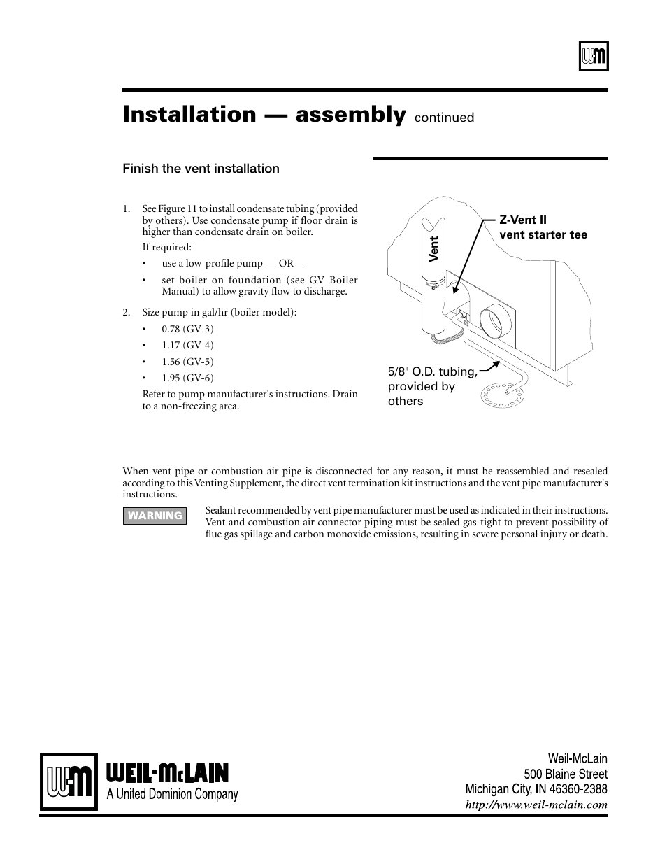 Installation — assembly | Weil-McLain GV Series 3 User Manual | Page 8 / 8