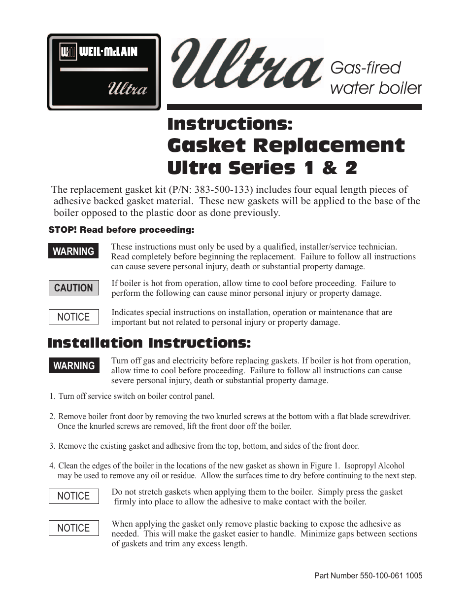 Weil-McLain Ultra Series 1 User Manual | 2 pages