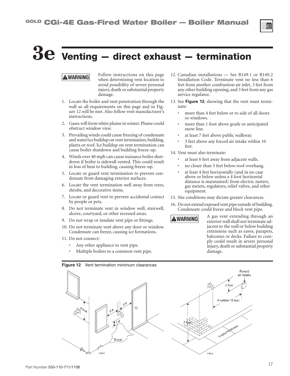 Venting — direct exhaust — termination, Cgi-4e gas-fired water boiler — boiler manual | Weil-McLain GOLD CGI-4E User Manual | Page 17 / 68