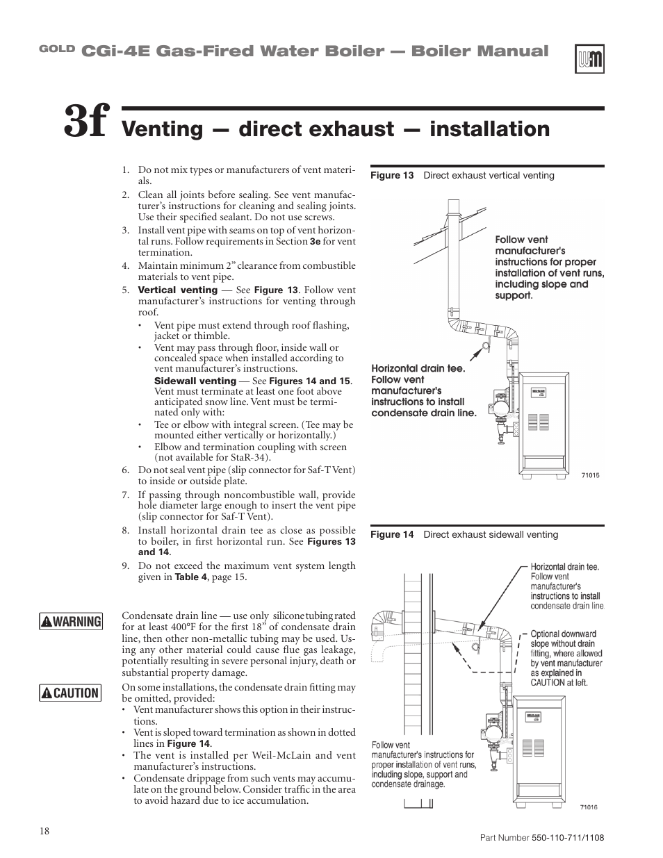 Venting — direct exhaust — installation, Cgi-4e gas-fired water boiler — boiler manual | Weil-McLain GOLD CGI-4E User Manual | Page 18 / 68