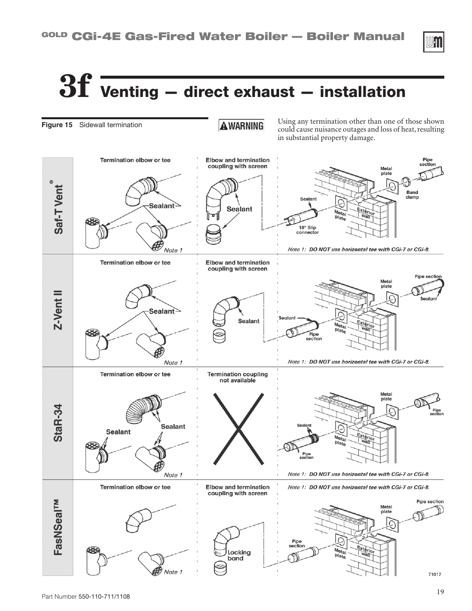 Venting — direct exhaust — installation | Weil-McLain GOLD CGI-4E User Manual | Page 19 / 68