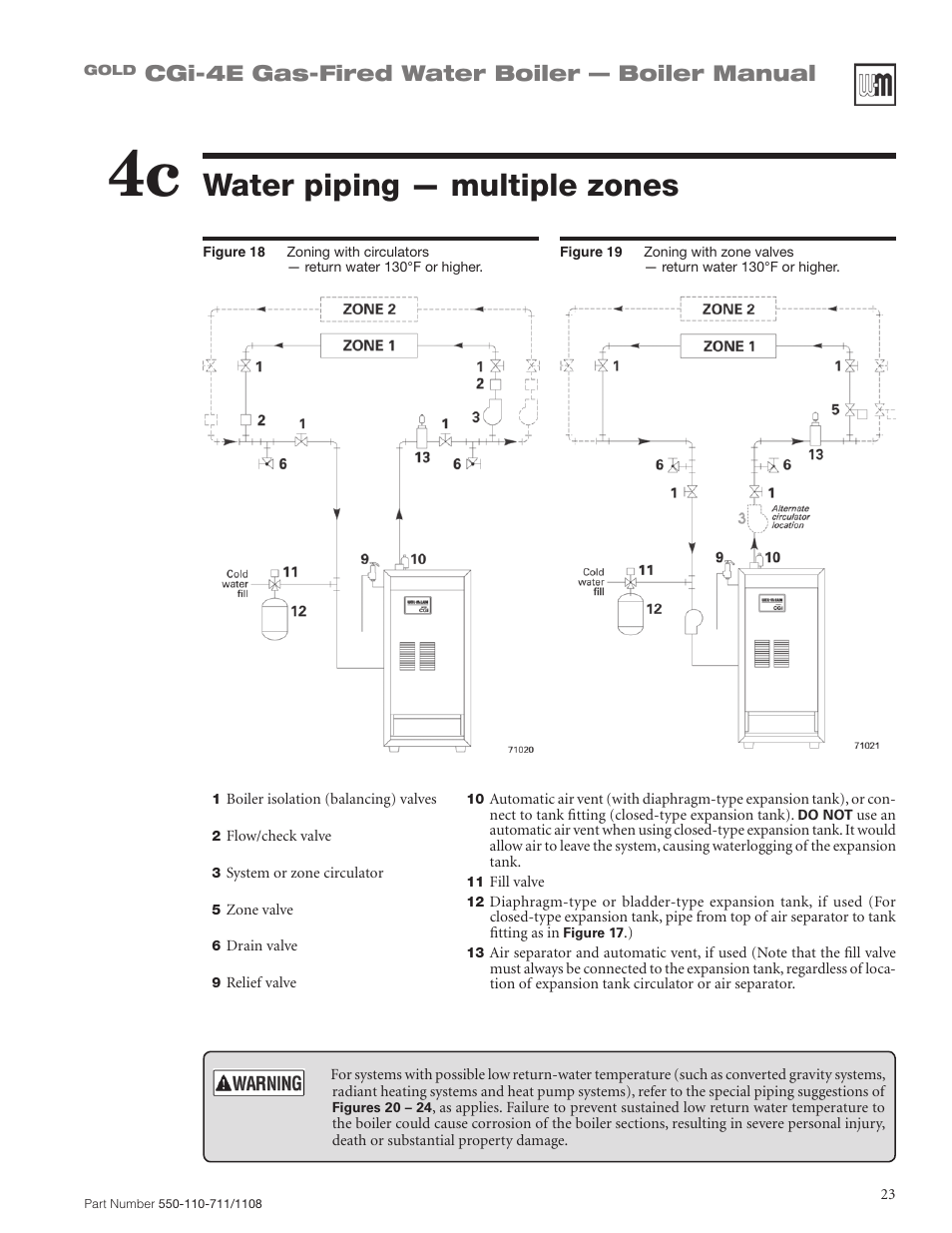 Water piping — multiple zones, Cgi-4e gas-fired water boiler — boiler manual | Weil-McLain GOLD CGI-4E User Manual | Page 23 / 68