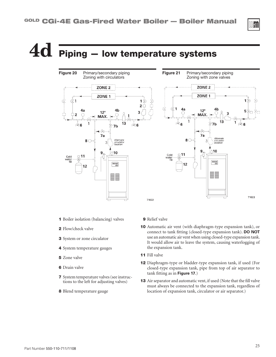 Piping — low temperature systems, Cgi-4e gas-fired water boiler — boiler manual | Weil-McLain GOLD CGI-4E User Manual | Page 25 / 68