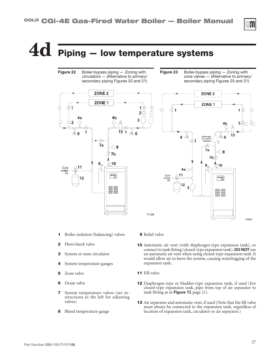 Piping — low temperature systems, Cgi-4e gas-fired water boiler — boiler manual | Weil-McLain GOLD CGI-4E User Manual | Page 27 / 68