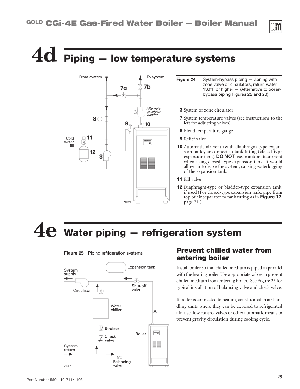 Water piping — refrigeration system, Piping — low temperature systems | Weil-McLain GOLD CGI-4E User Manual | Page 29 / 68