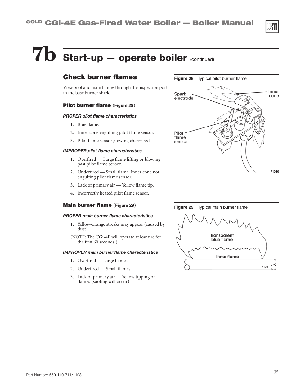Start-up — operate boiler, Cgi-4e gas-fired water boiler — boiler manual, Check burner flames | Weil-McLain GOLD CGI-4E User Manual | Page 35 / 68