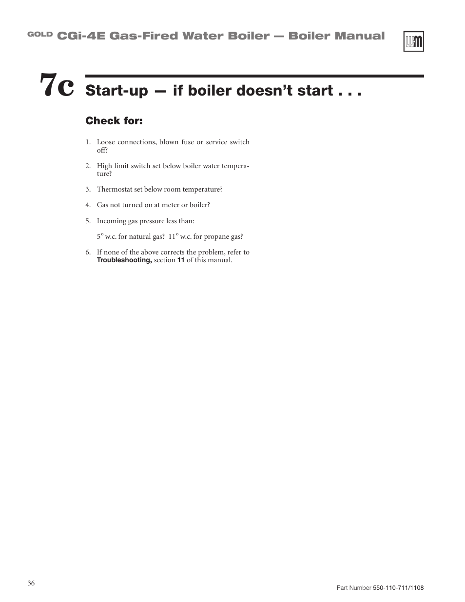 Start-up — if boiler doesn’t start | Weil-McLain GOLD CGI-4E User Manual | Page 36 / 68