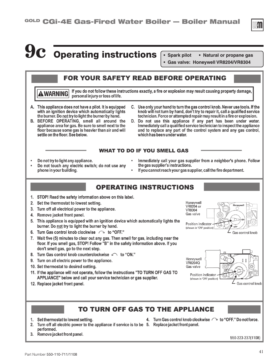 Operating instructions | Weil-McLain GOLD CGI-4E User Manual | Page 41 / 68