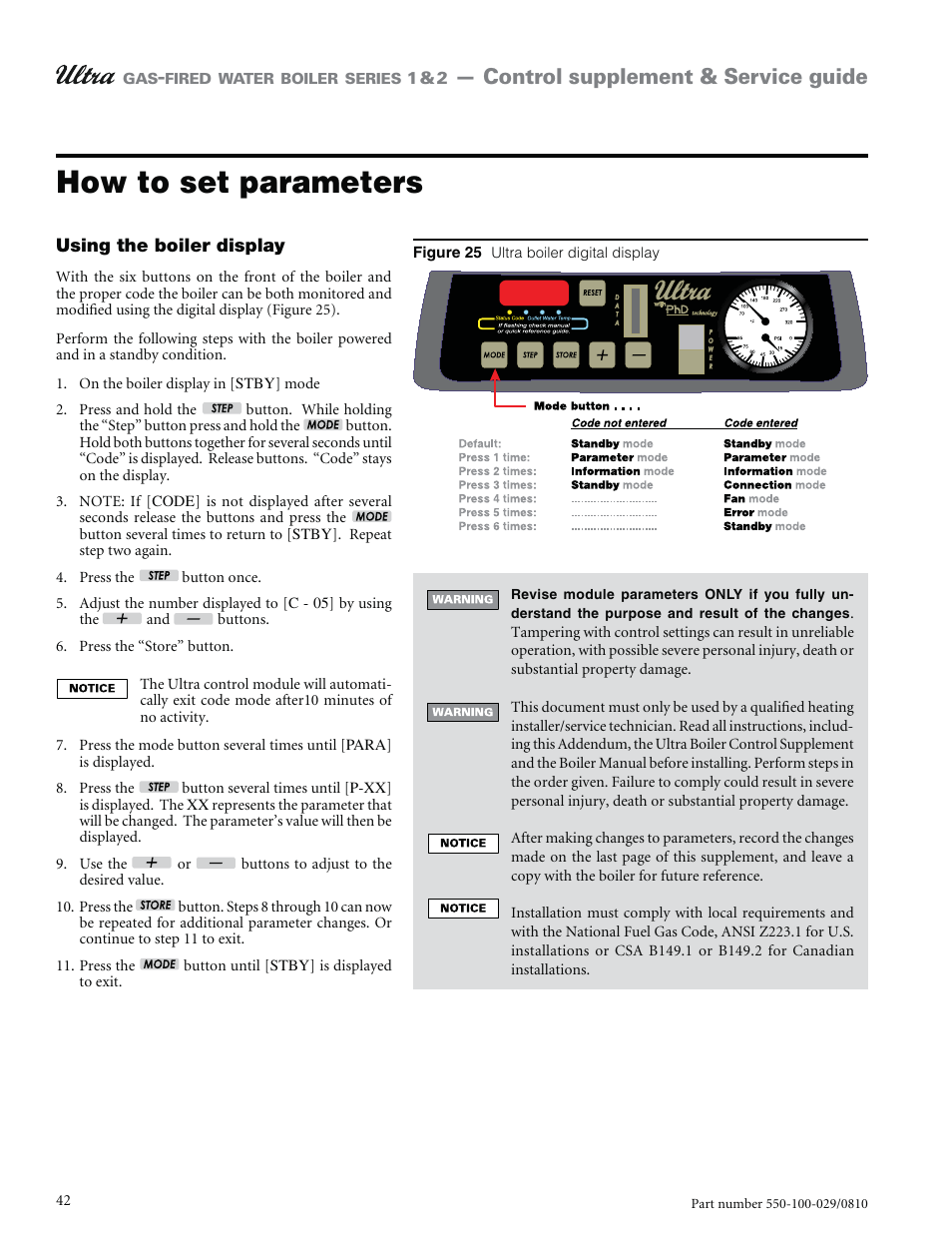 How to set parameters, Control supplement & service guide | Weil-McLain ULTRA 230 User Manual | Page 42 / 60