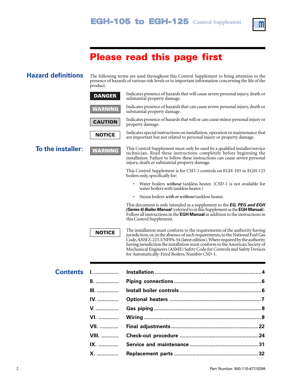 Please read this page first | Weil-McLain EGH-125 User Manual | Page 2 / 36