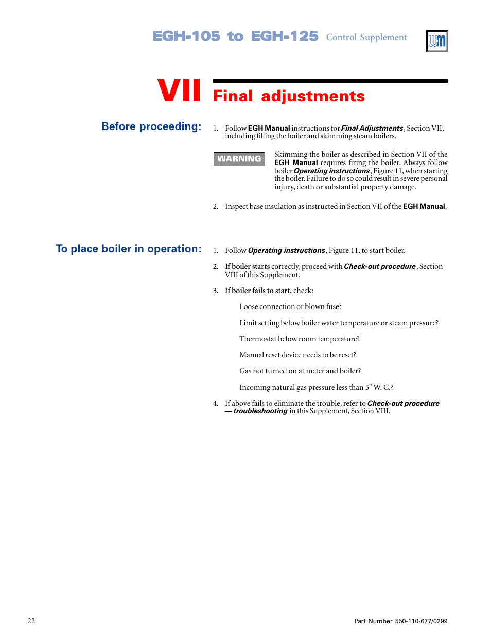 Final adjustments | Weil-McLain EGH-125 User Manual | Page 22 / 36