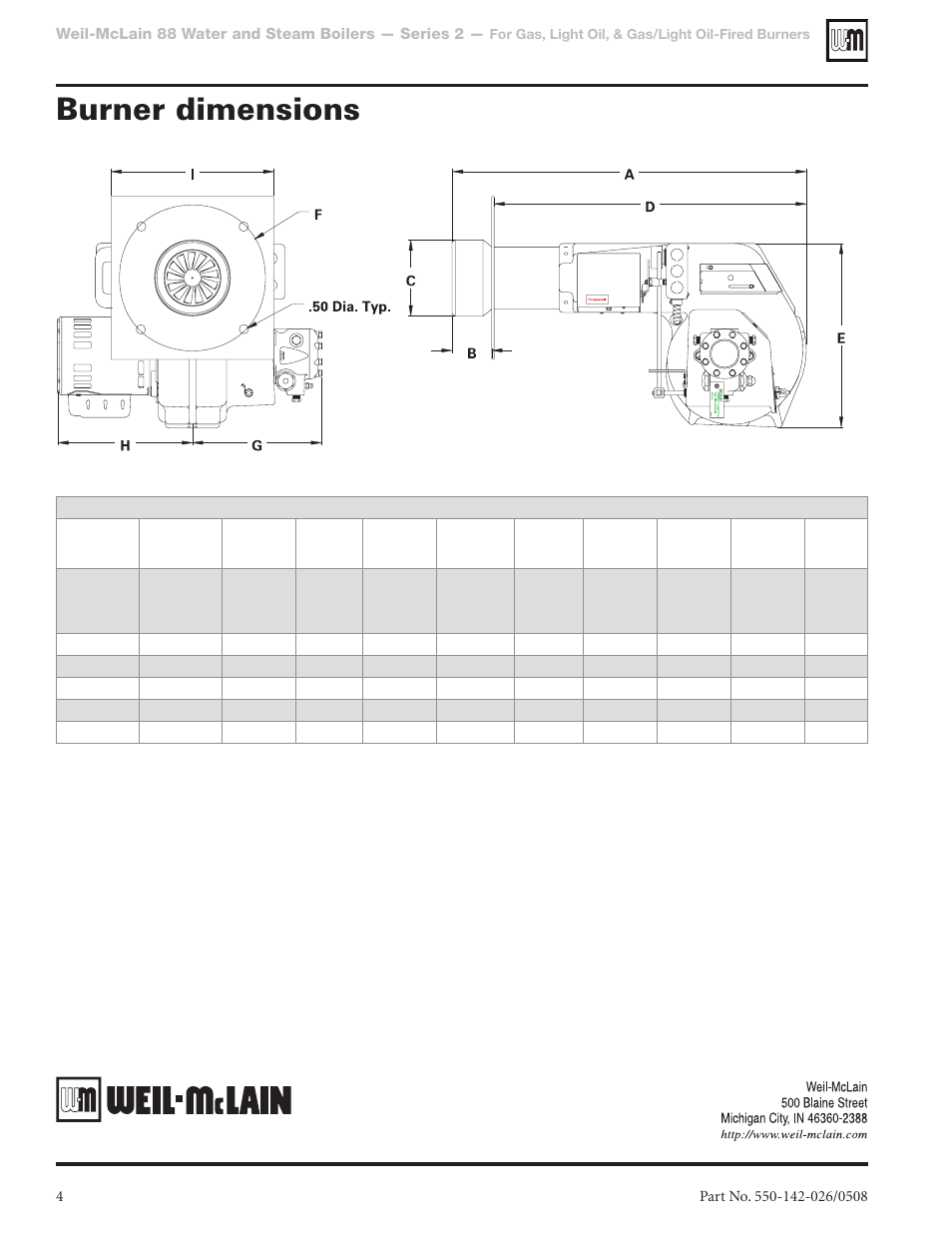 Burner dimensions | Weil-McLain CF3500A-W User Manual | Page 4 / 4