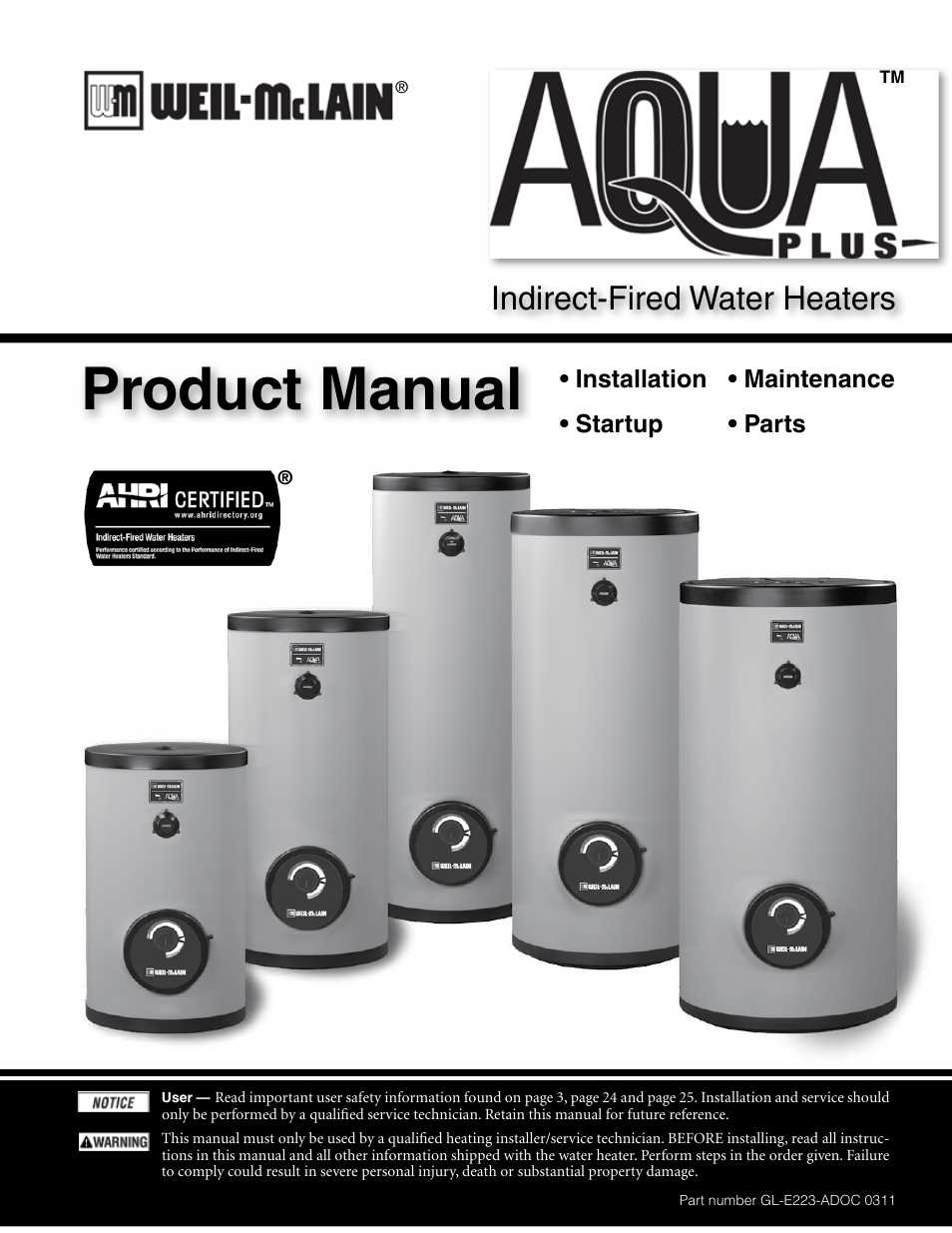 Weil-McLain AQUA PLUS GL-E223-ADOC 0311 User Manual | 44 pages