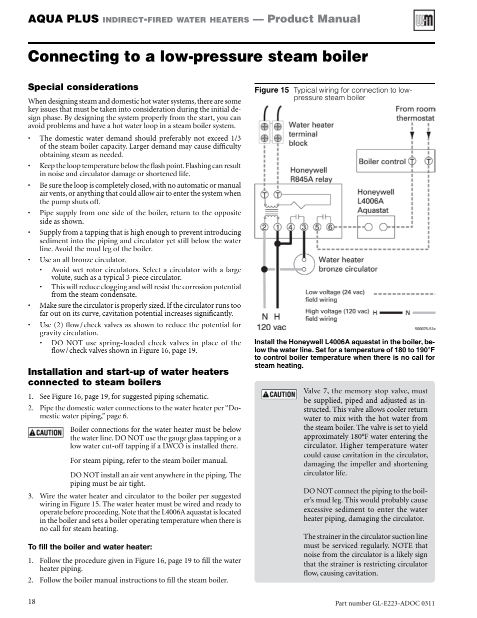Connecting to a low-pressure steam boiler, Aqua plus, Product manual | Weil-McLain AQUA PLUS GL-E223-ADOC 0311 User Manual | Page 18 / 44