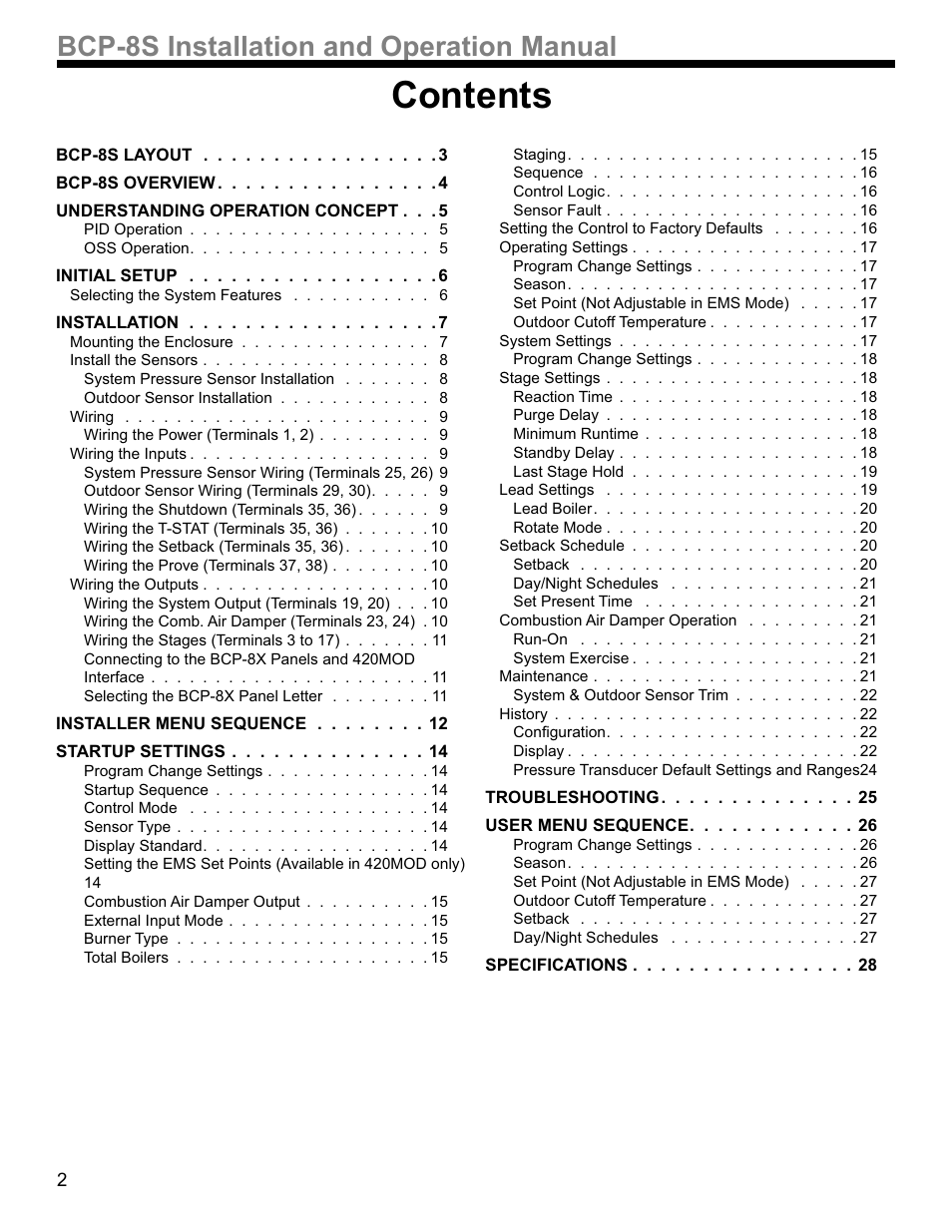 Rqwhqwv, 36,qvwdoodwlrqdqg2shudwlrq0dqxdo | Weil-McLain BCP-8X User Manual | Page 2 / 28