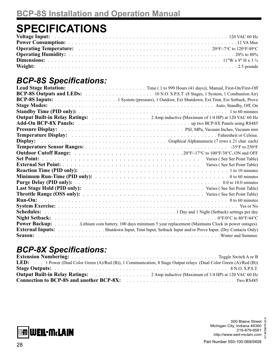 36,qvwdoodwlrqdqg2shudwlrq0dqxdo, 366shfl¿fdwlrqv, 3;6shfl¿fdwlrqv | Weil-McLain BCP-8X User Manual | Page 28 / 28