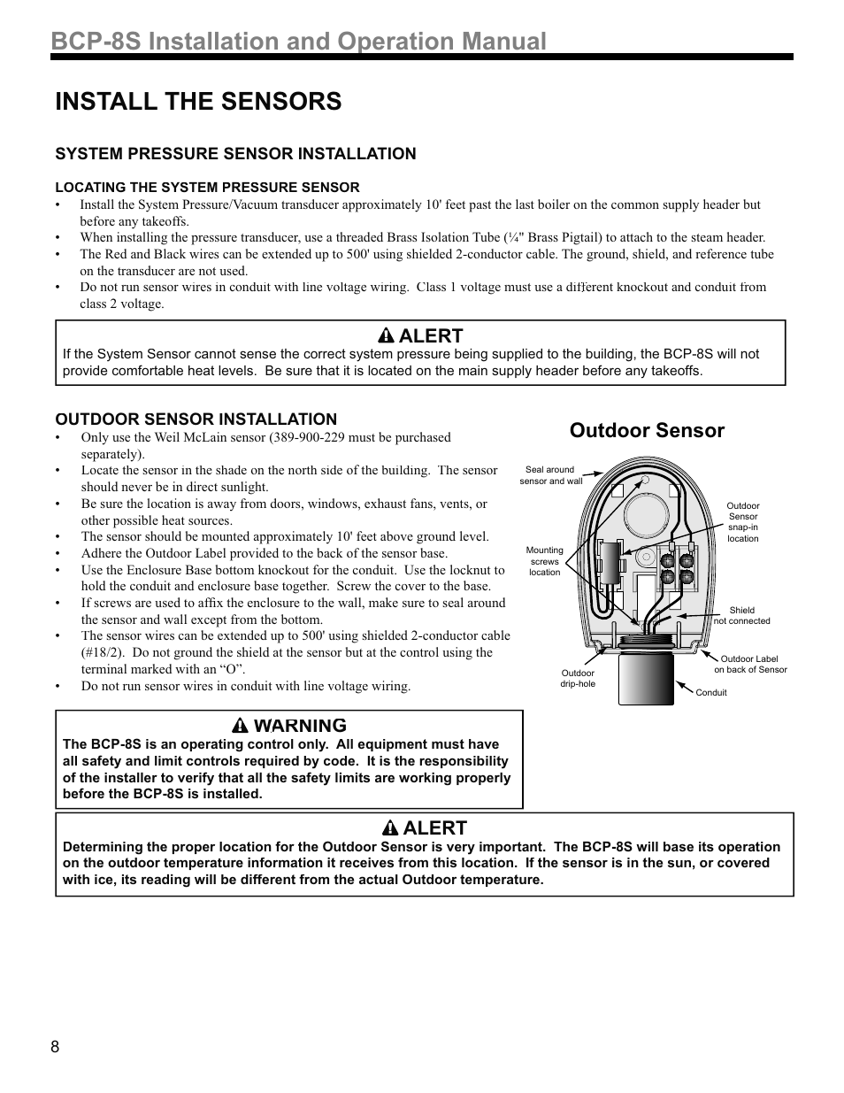 Outdoor sensor | Weil-McLain BCP-8X User Manual | Page 8 / 28