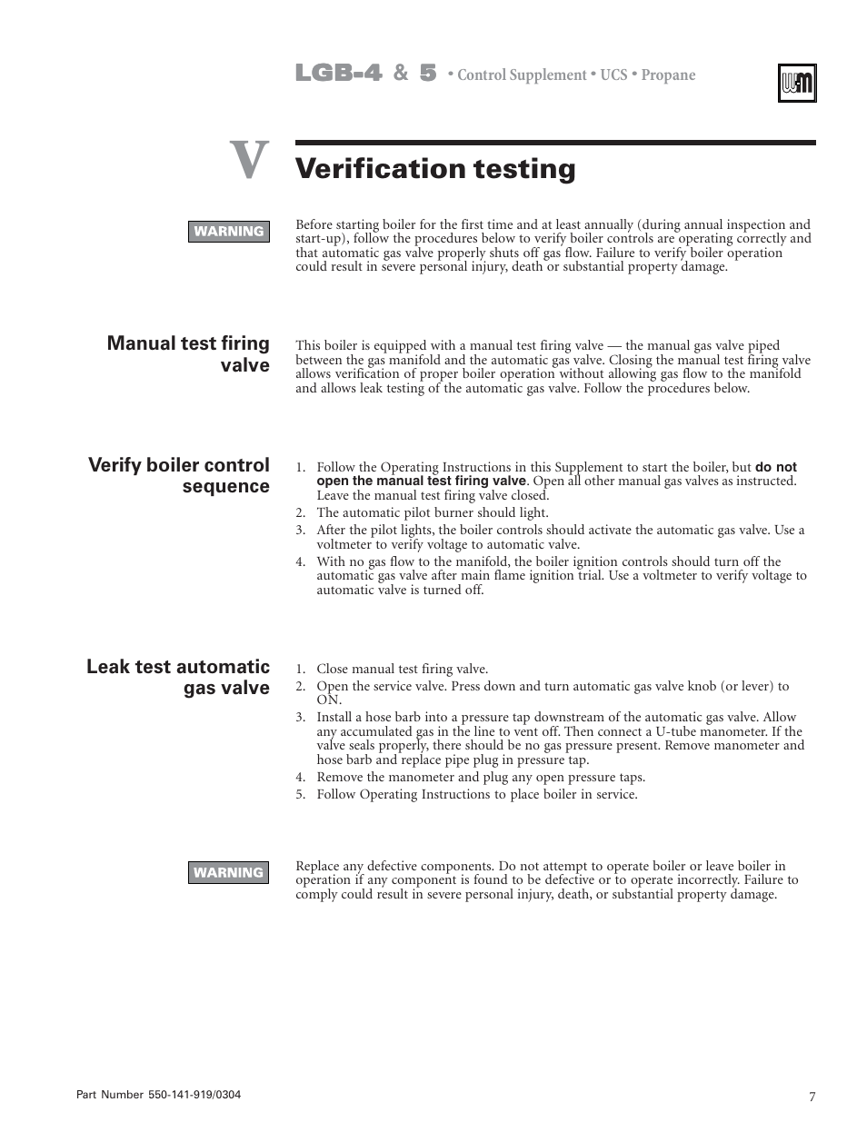 Verification testing | Weil-McLain LGB-5 User Manual | Page 7 / 8