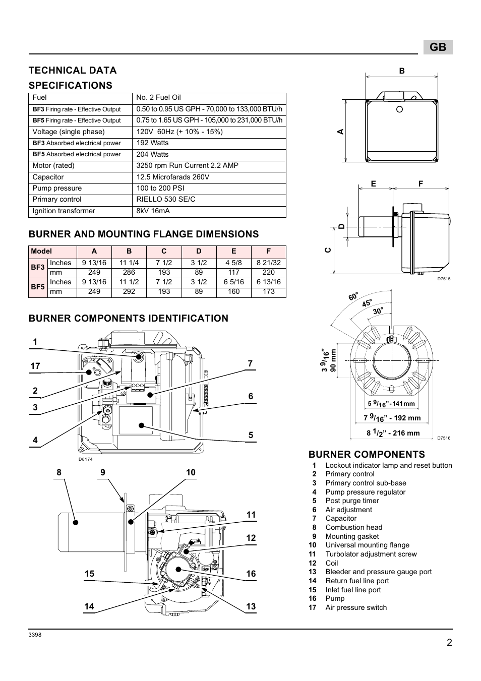 Burner components | Weil-McLain 800062000-Brn-PO Rie BF5 User Manual | Page 5 / 19