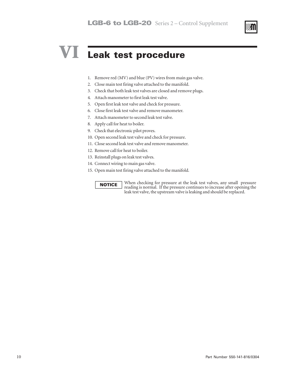 Leak test procedure | Weil-McLain LGB-6 User Manual | Page 10 / 12