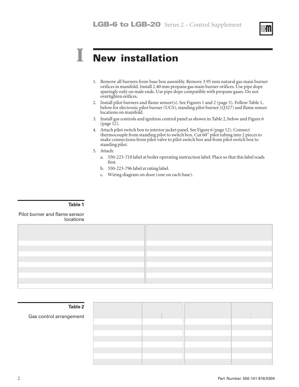 New installation, Lgb-6 to lgb-20, Series 2 – control supplement | Weil-McLain LGB-6 User Manual | Page 2 / 12