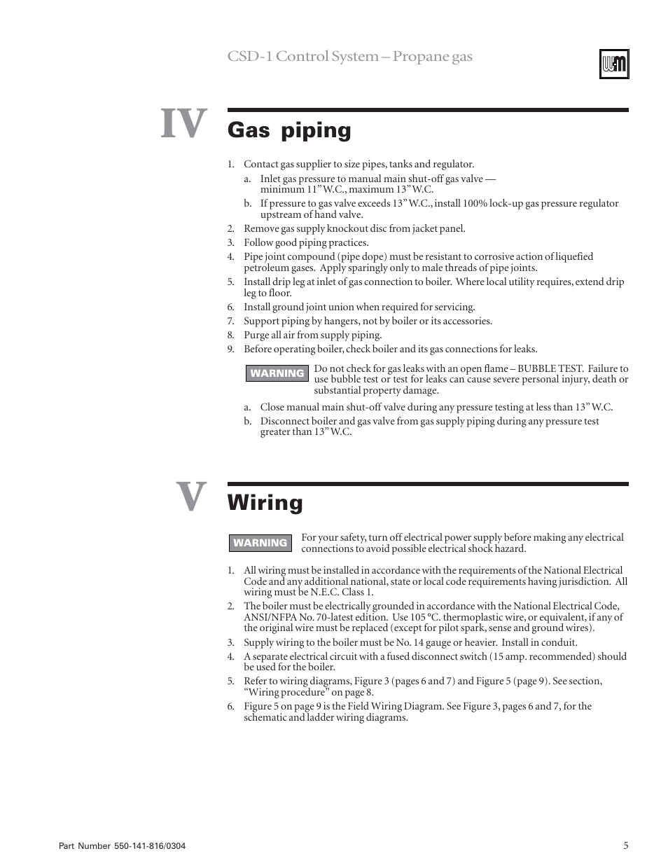 Gas piping, Wiring | Weil-McLain LGB-6 User Manual | Page 5 / 12