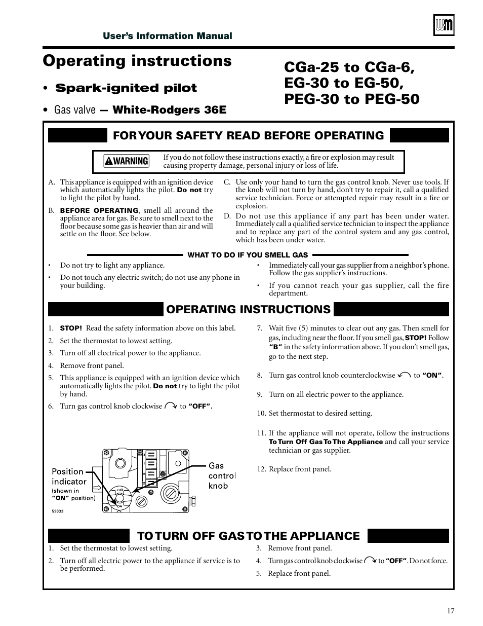 Operating instructions | Weil-McLain CGs User Manual | Page 17 / 24