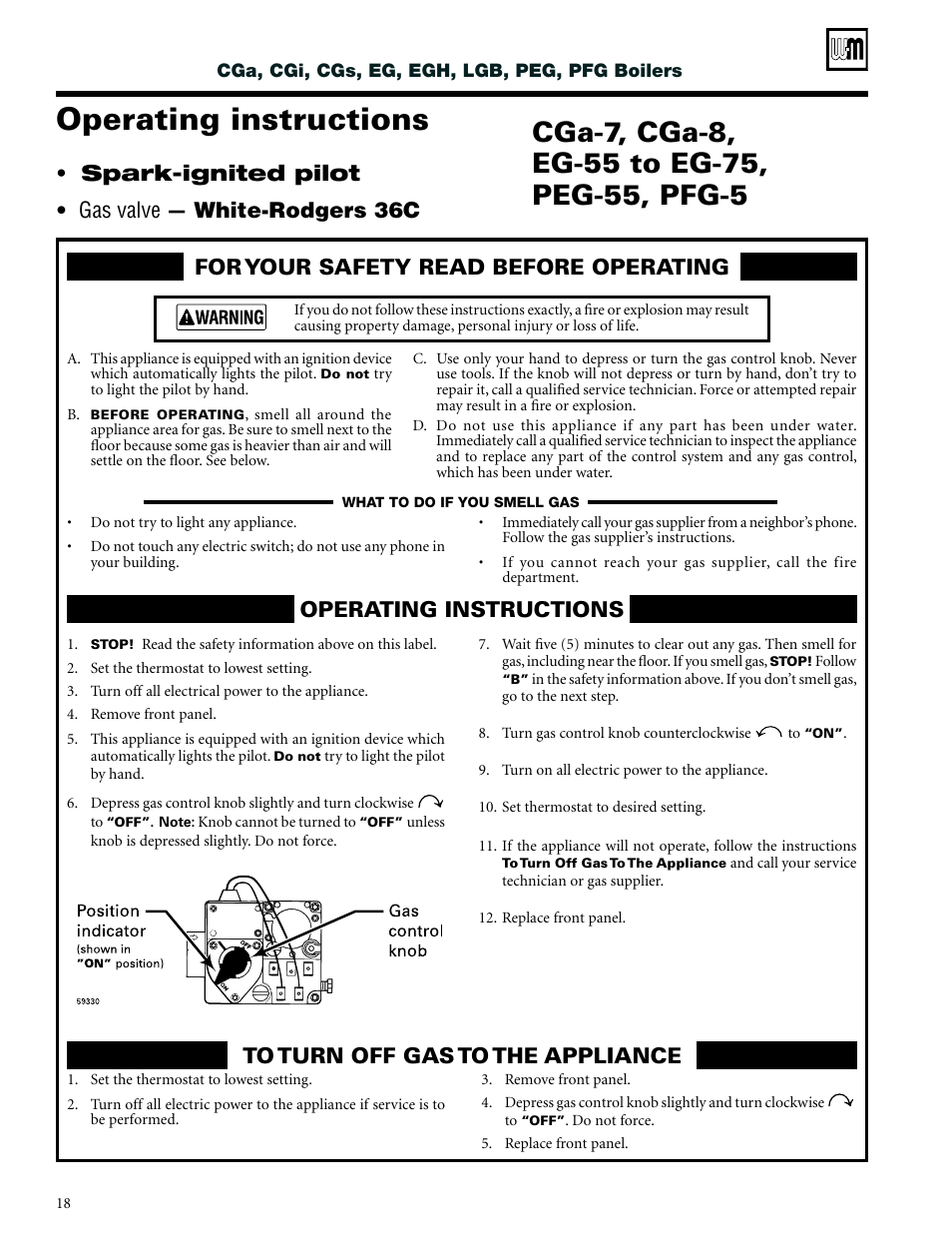 Operating instructions | Weil-McLain CGs User Manual | Page 18 / 24