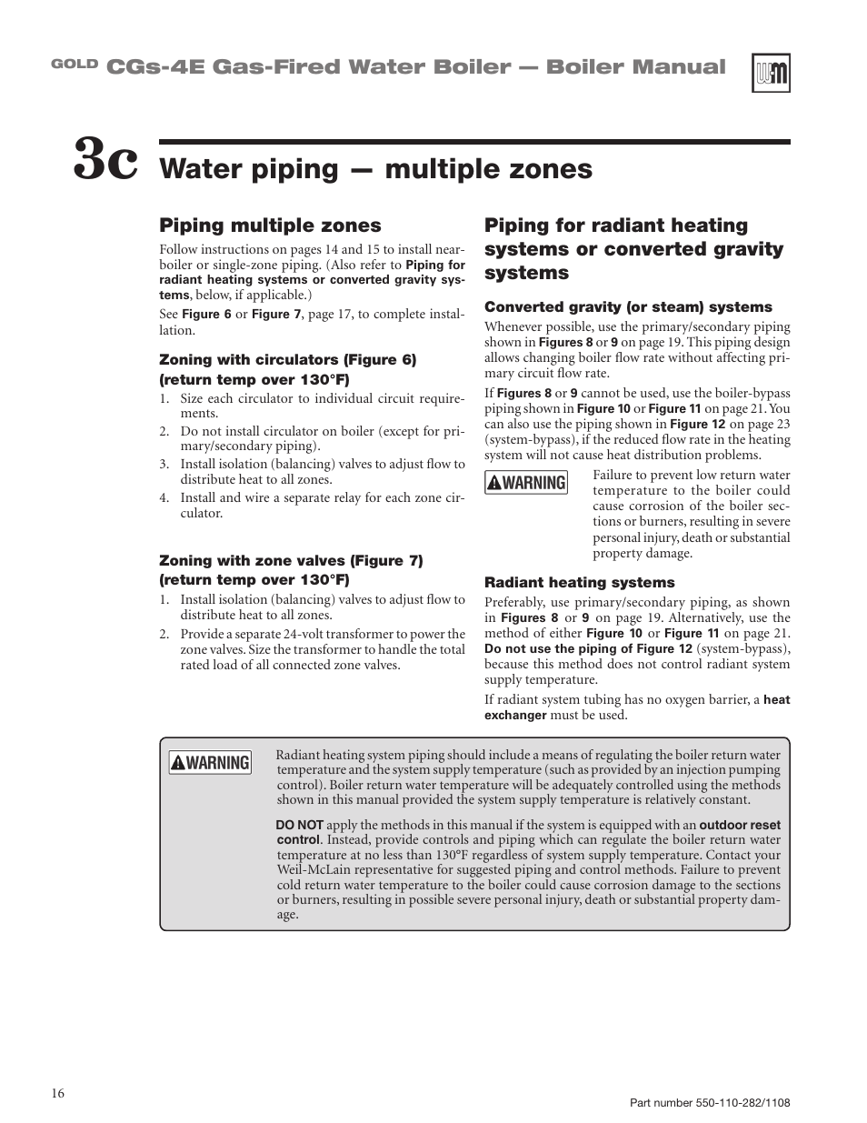 Water piping — multiple zones, Cgs-4e gas-fired water boiler — boiler manual, Piping multiple zones | Weil-McLain GOLD CGS-4E User Manual | Page 16 / 64