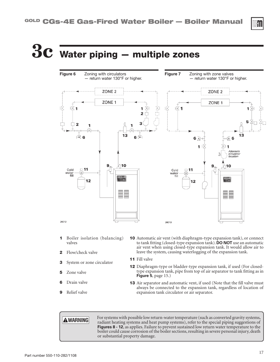 Water piping — multiple zones, Cgs-4e gas-fired water boiler — boiler manual | Weil-McLain GOLD CGS-4E User Manual | Page 17 / 64