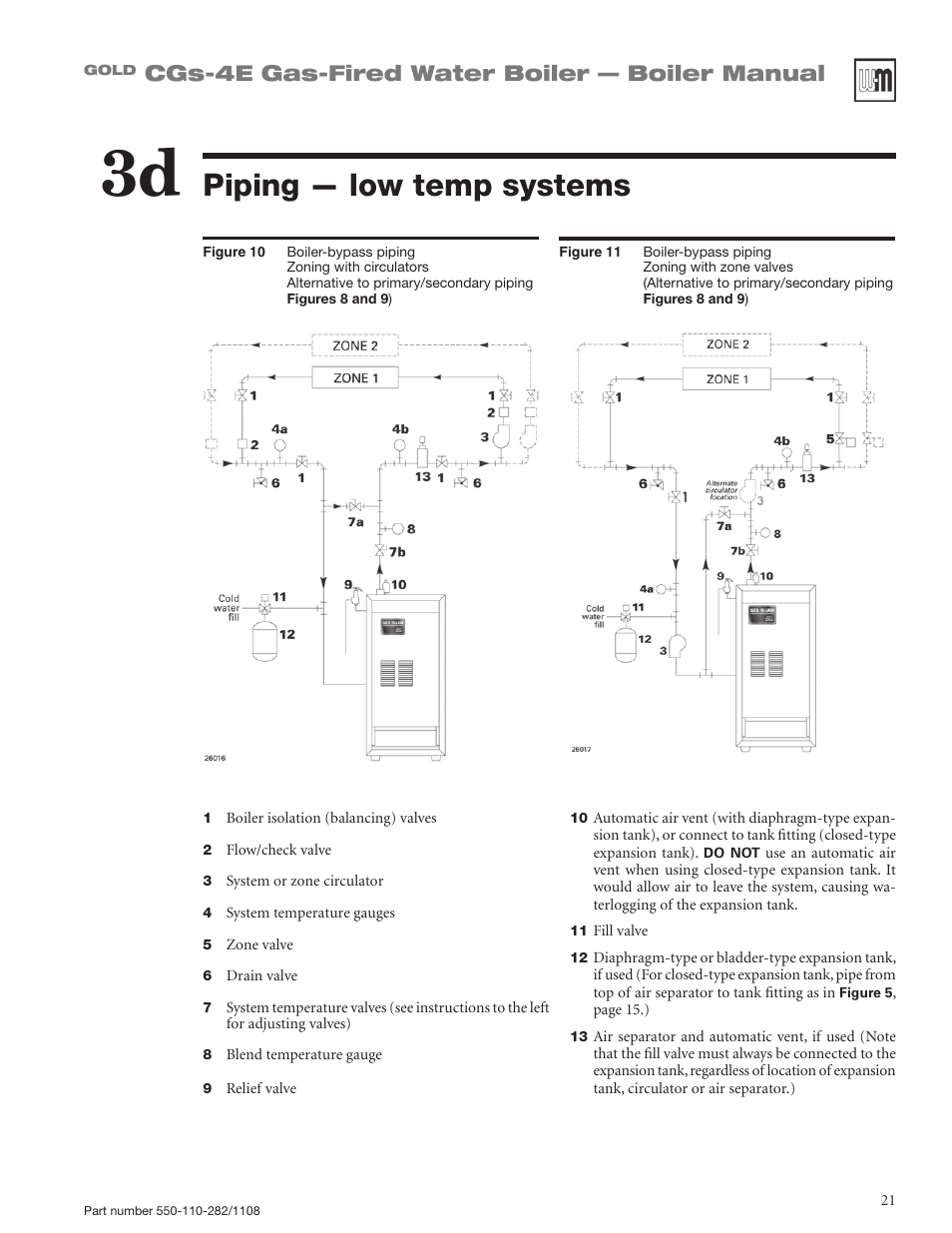 Piping — low temp systems, Cgs-4e gas-fired water boiler — boiler manual | Weil-McLain GOLD CGS-4E User Manual | Page 21 / 64