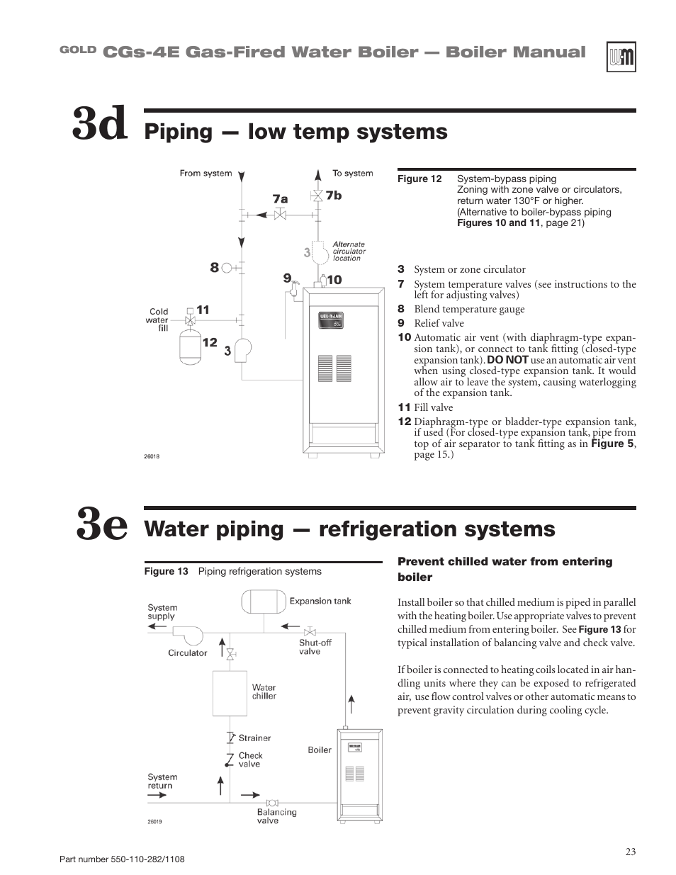 Water piping — refrigeration systems, Piping — low temp systems | Weil-McLain GOLD CGS-4E User Manual | Page 23 / 64