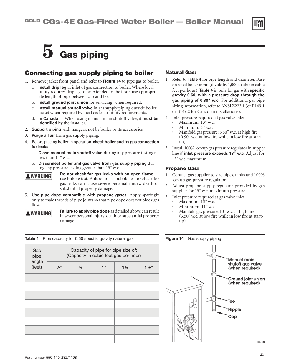 Gas piping, Cgs-4e gas-fired water boiler — boiler manual, Connecting gas supply piping to boiler | Weil-McLain GOLD CGS-4E User Manual | Page 25 / 64