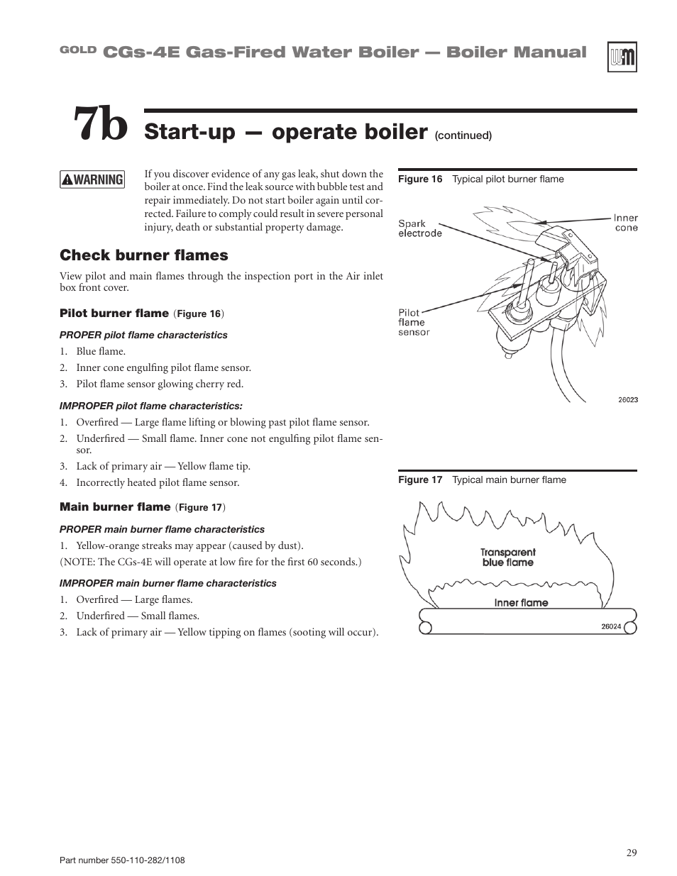 Start-up — operate boiler, Cgs-4e gas-fired water boiler — boiler manual, Check burner flames | Weil-McLain GOLD CGS-4E User Manual | Page 29 / 64