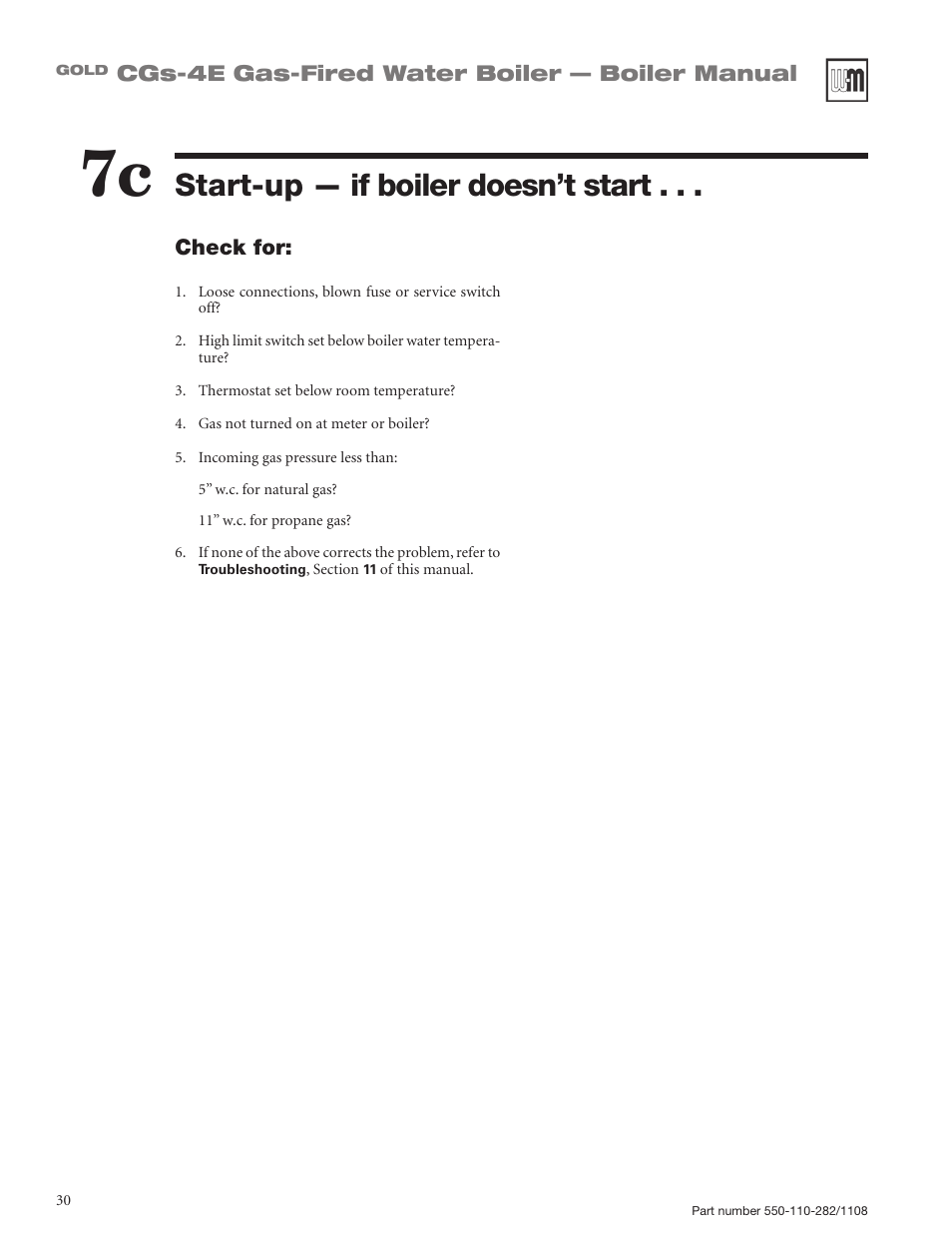 Start-up — if boiler doesn’t start | Weil-McLain GOLD CGS-4E User Manual | Page 30 / 64
