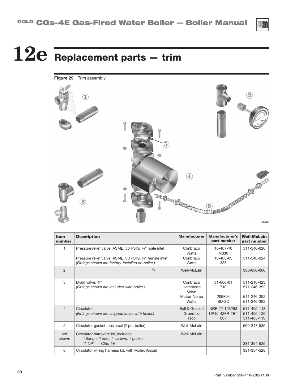 Replacement parts — trim, Cgs-4e gas-fired water boiler — boiler manual | Weil-McLain GOLD CGS-4E User Manual | Page 60 / 64