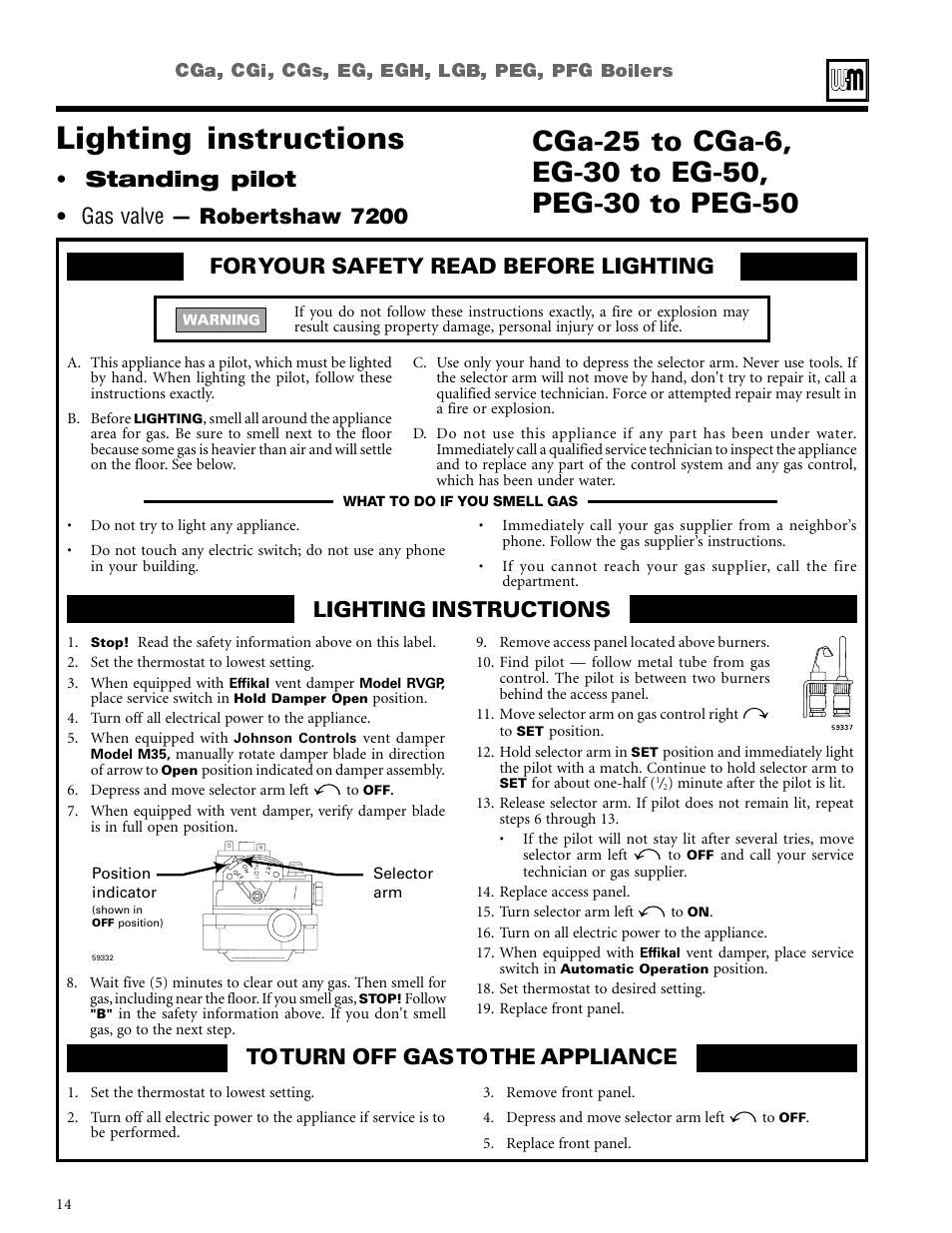 Lighting instructions, Standing pilot | Weil-McLain CGi User Manual | Page 14 / 24