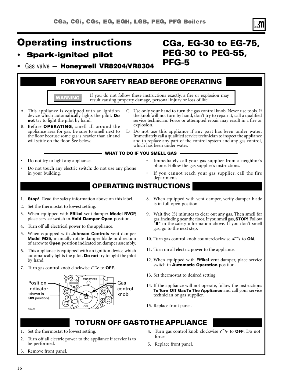 Operating instructions | Weil-McLain CGi User Manual | Page 16 / 24