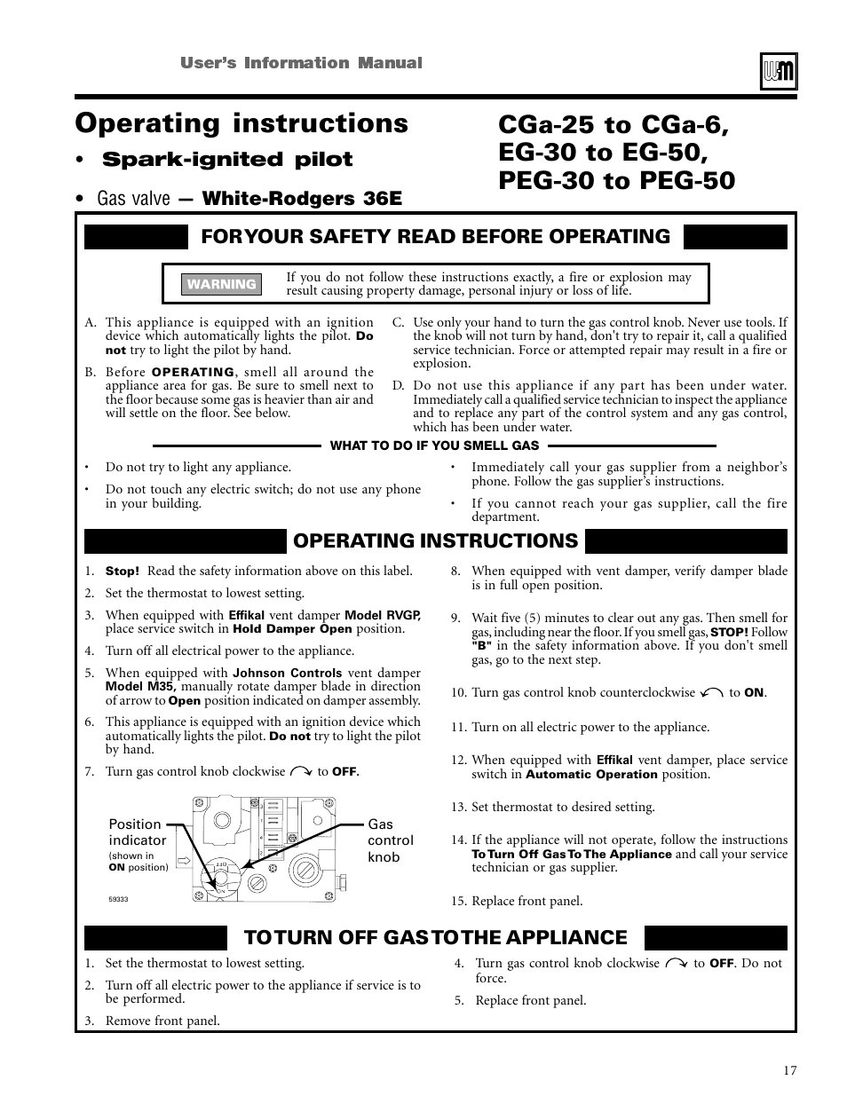 Operating instructions | Weil-McLain CGi User Manual | Page 17 / 24