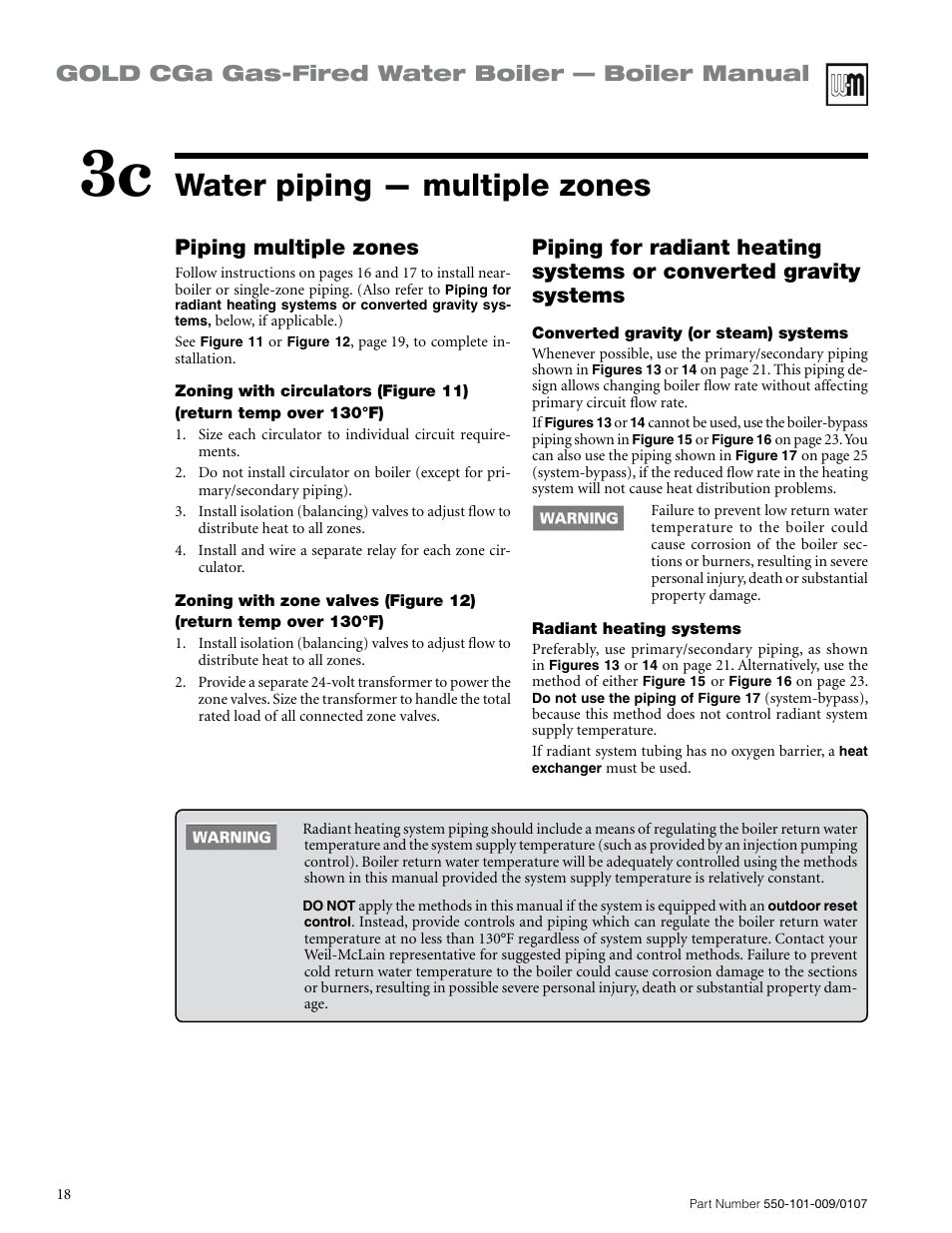 Water piping — multiple zones, Gold cga gas-fired water boiler — boiler manual, Piping multiple zones | Weil-McLain Gold CGa User Manual | Page 18 / 68