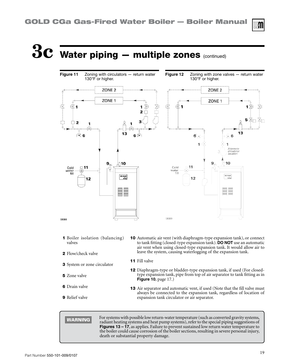 Water piping — multiple zones, Gold cga gas-fired water boiler — boiler manual | Weil-McLain Gold CGa User Manual | Page 19 / 68