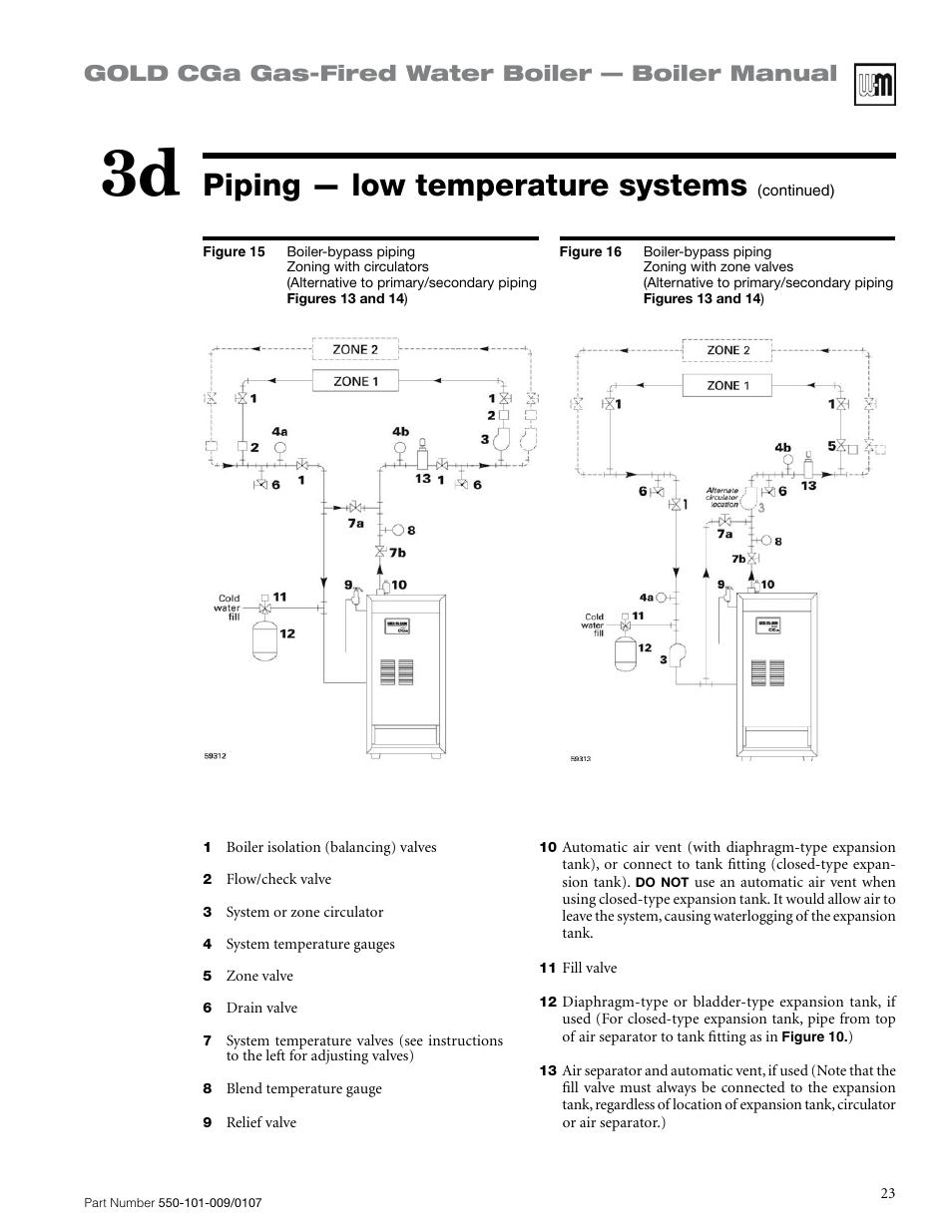 Piping — low temperature systems, Gold cga gas-fired water boiler — boiler manual | Weil-McLain Gold CGa User Manual | Page 23 / 68