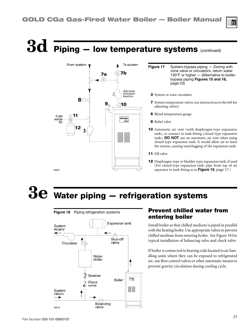 Water piping — refrigeration systems, Piping — low temperature systems | Weil-McLain Gold CGa User Manual | Page 25 / 68
