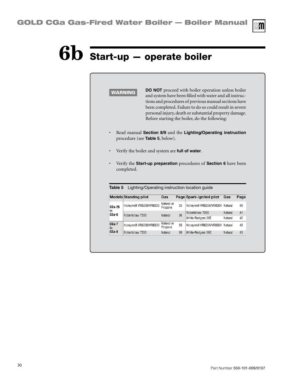 Start-up — operate boiler, Gold cga gas-fired water boiler — boiler manual | Weil-McLain Gold CGa User Manual | Page 30 / 68