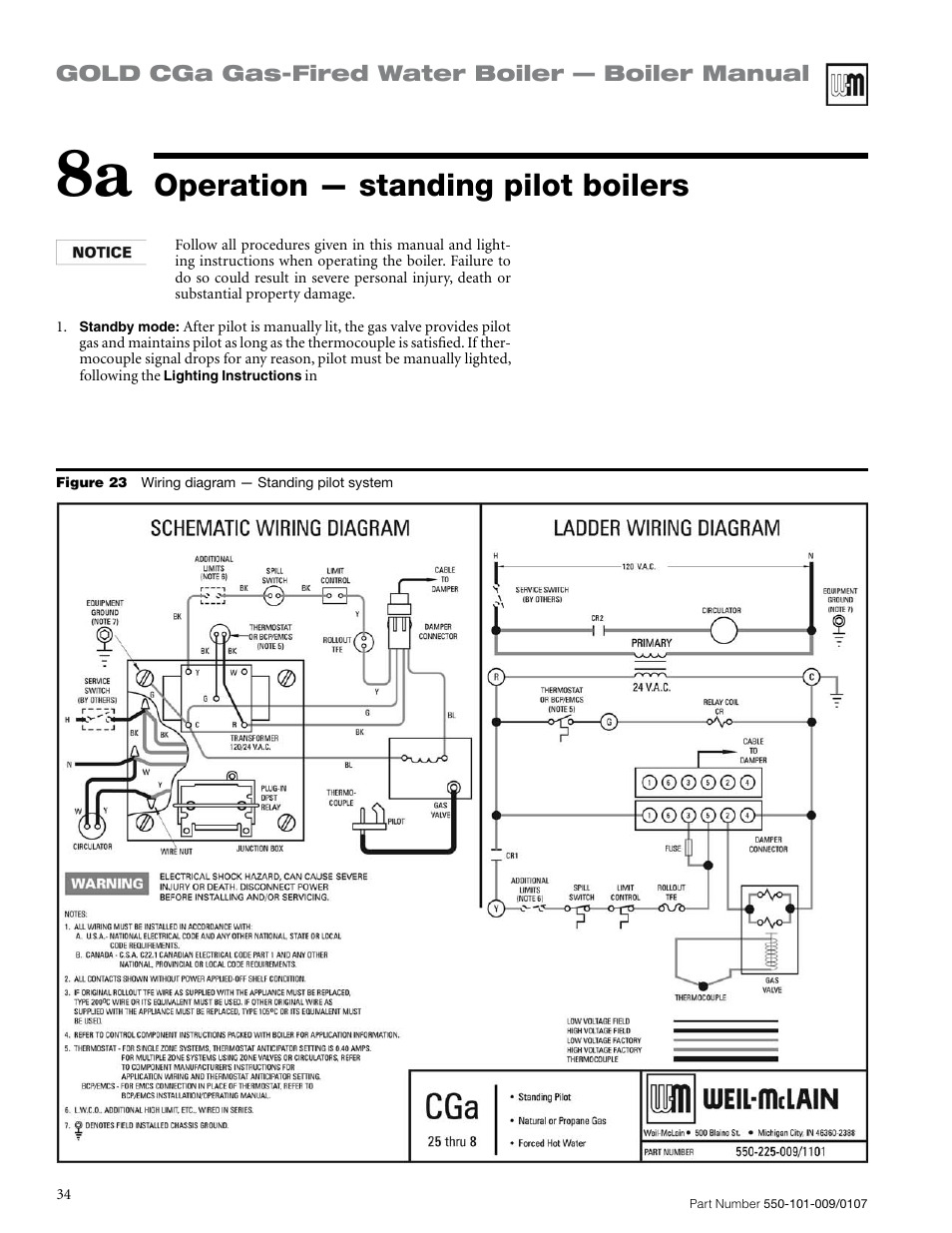 Operation — standing pilot boilers | Weil-McLain Gold CGa User Manual | Page 34 / 68