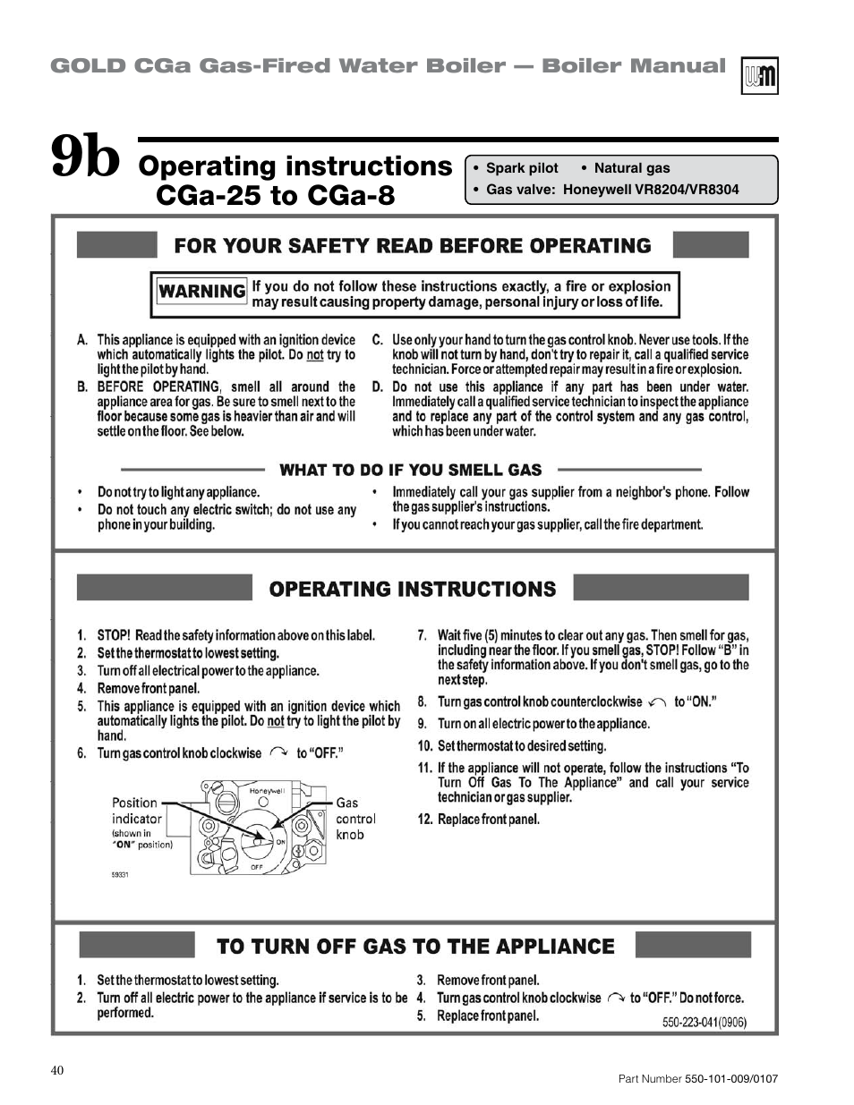 Operating instructions cga-25 to cga-8 | Weil-McLain Gold CGa User Manual | Page 40 / 68