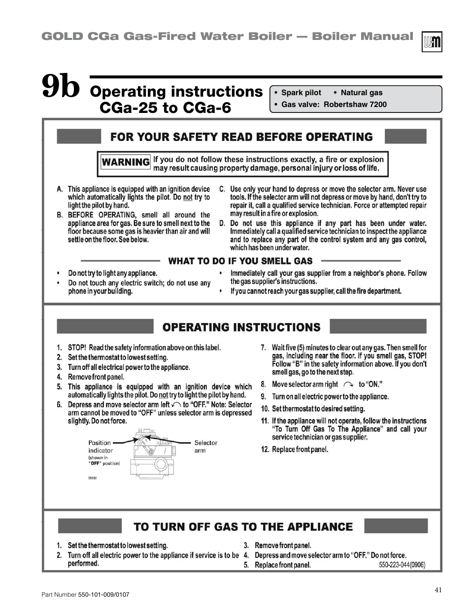 Operating instructions cga-25 to cga-6 | Weil-McLain Gold CGa User Manual | Page 41 / 68