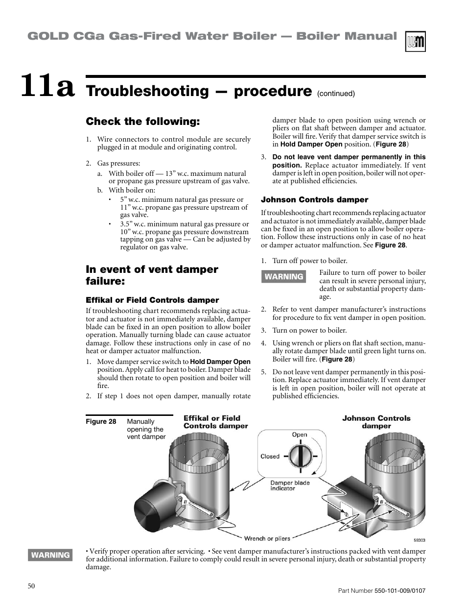 Troubleshooting — procedure, Gold cga gas-fired water boiler — boiler manual, Check the following | Weil-McLain Gold CGa User Manual | Page 50 / 68