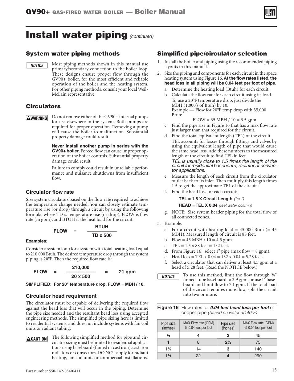 Install water piping, Gv90, Boiler manual | Weil-McLain GV90+ User Manual | Page 15 / 108